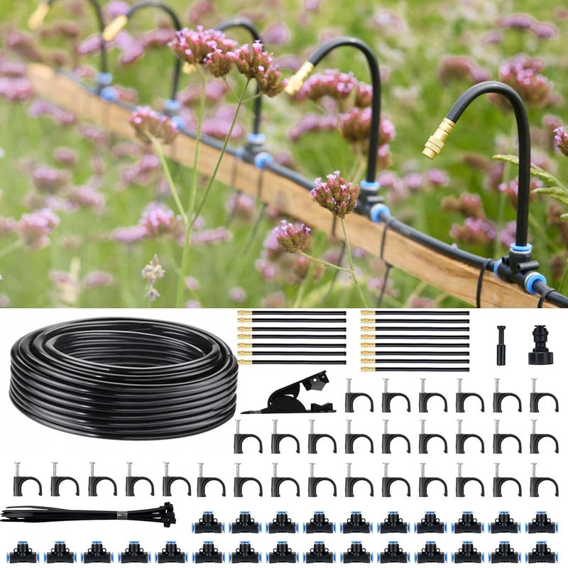 Funpynani 360° Automatic Drip Irrigation Kit - 5/16'' Tubing, Adjustable Universal Spray Nozzle, Copper Atomizing System for Garden/Lawn/Greenhouse - Multi-Directional Rotation, Quick Connectors, 82FT - Image 1